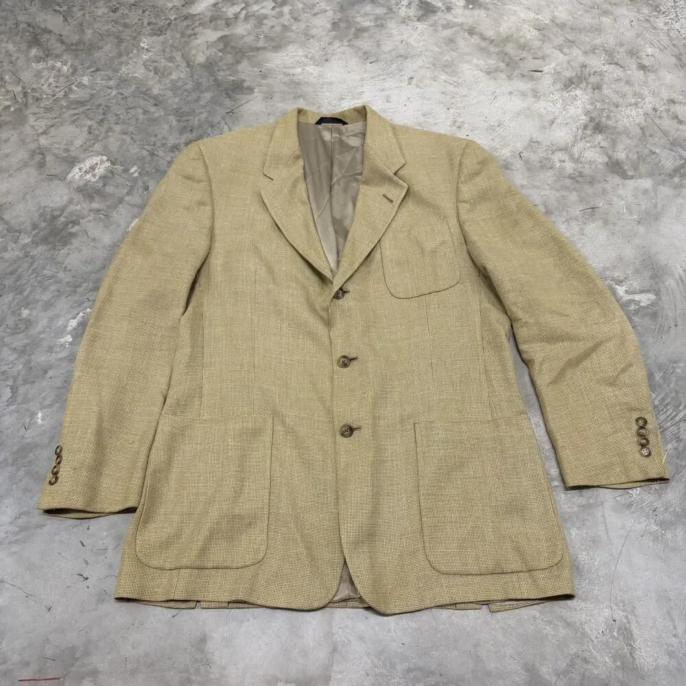 Burberry London Tan Beige Wool 43L Jacket 3 Button Blazer